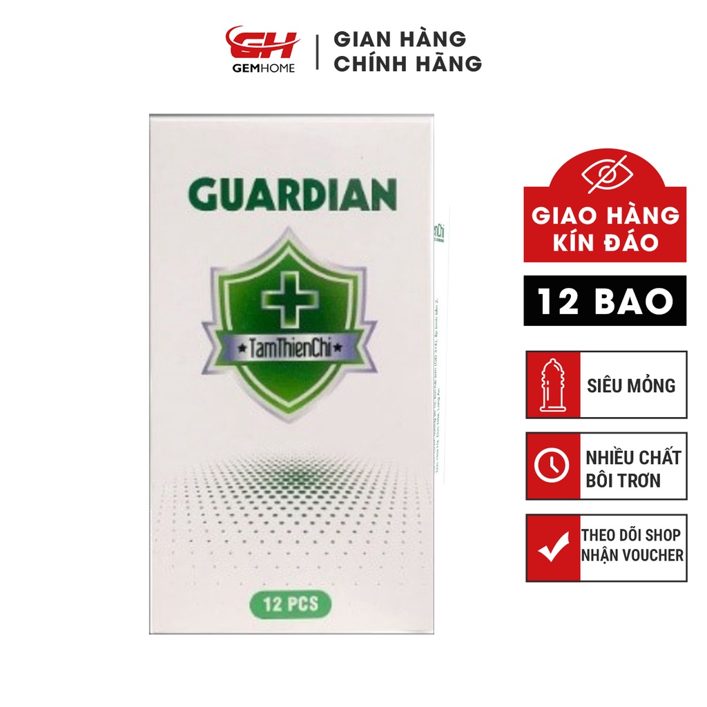 12 Bao Cao Su Tâm Thiện Chí Guardian, nhiều gel bôi trơn, bcs siêu mỏng tận hưởng trọn cảm giác GEMHOME