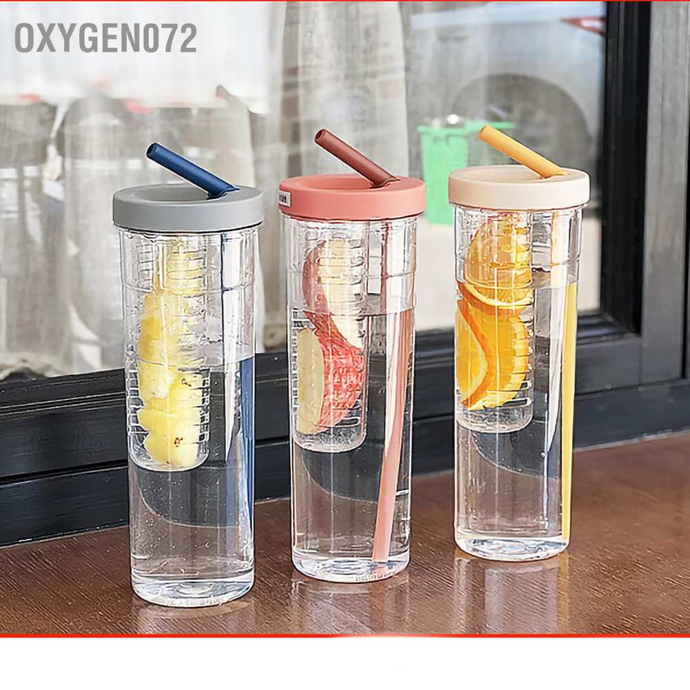 Oxygen072 Travel Water Bottle 700ml Juices Separation Nontoxic Portable Foldable Straw Thickened PC Ly nhựa 2 Lớp Lock
