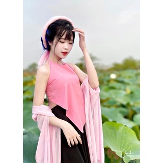 Yếm chụp sen - Khoác lụa màu hồng nhạt