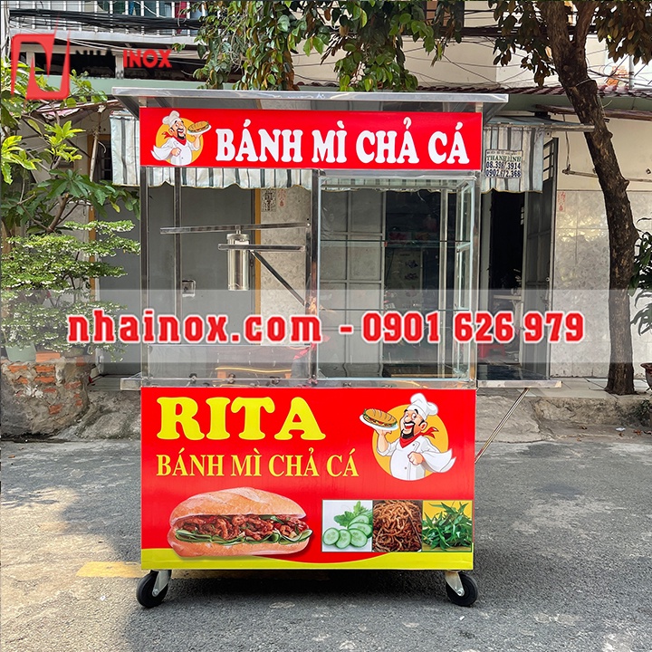 Xe bánh mì chả cá màu đỏ bắt mắt SP0047