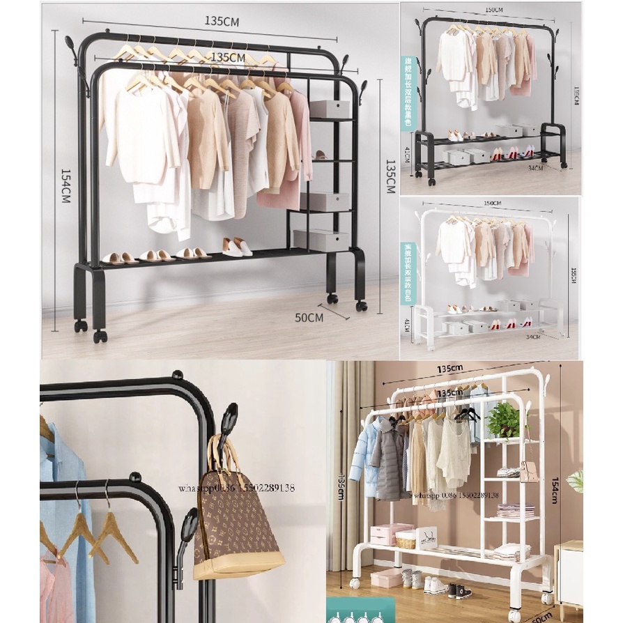 [Bánh Xe Tiện Lợi] Giá Treo Quần Áo Mẫu Mới 3 In 1 Treo Đồ Phòng Ngủ Gia Đình Di Chuyển Dễ Dàng