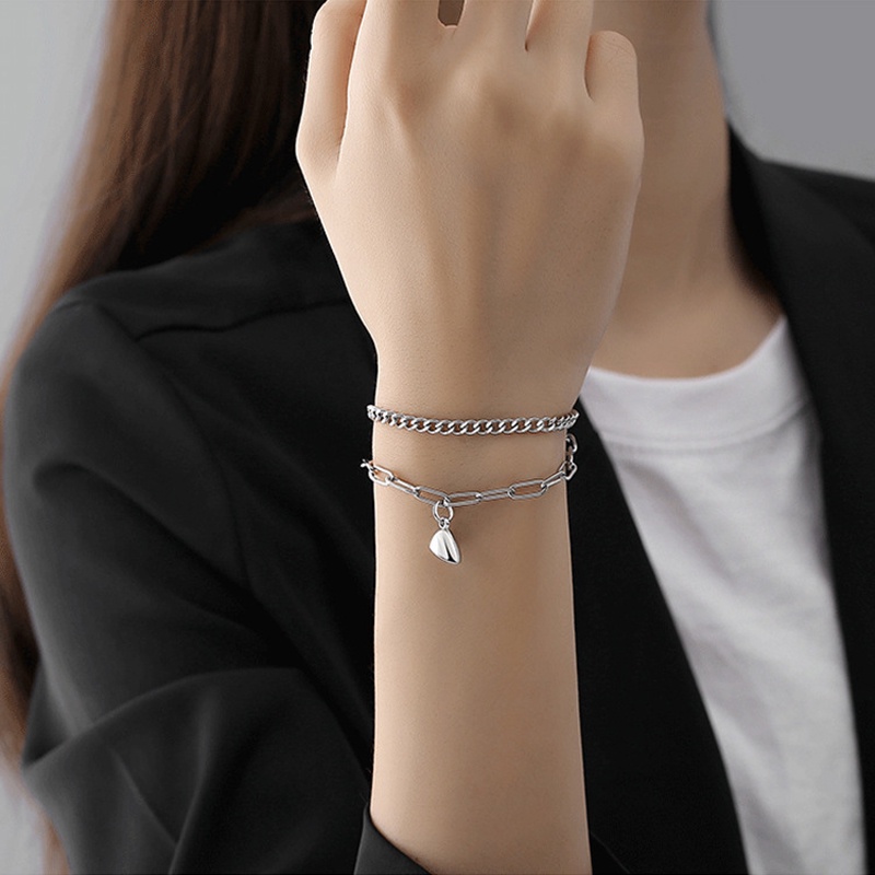INS thời trang từ tính tình yêu hình vuông thương hiệu thép titan không phai khâu vòng tay nam nữ vòng tay cặp đôi