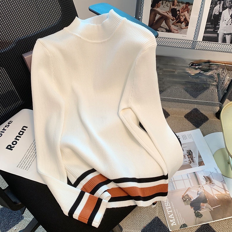 Áo Len Tay Dài Cổ Lọ Họa Tiết Kẻ Sọc Nhiều Màu Sắc Phong Cách Hàn Quốc Thời Trang Mùa Thu Mới Cho Nữ