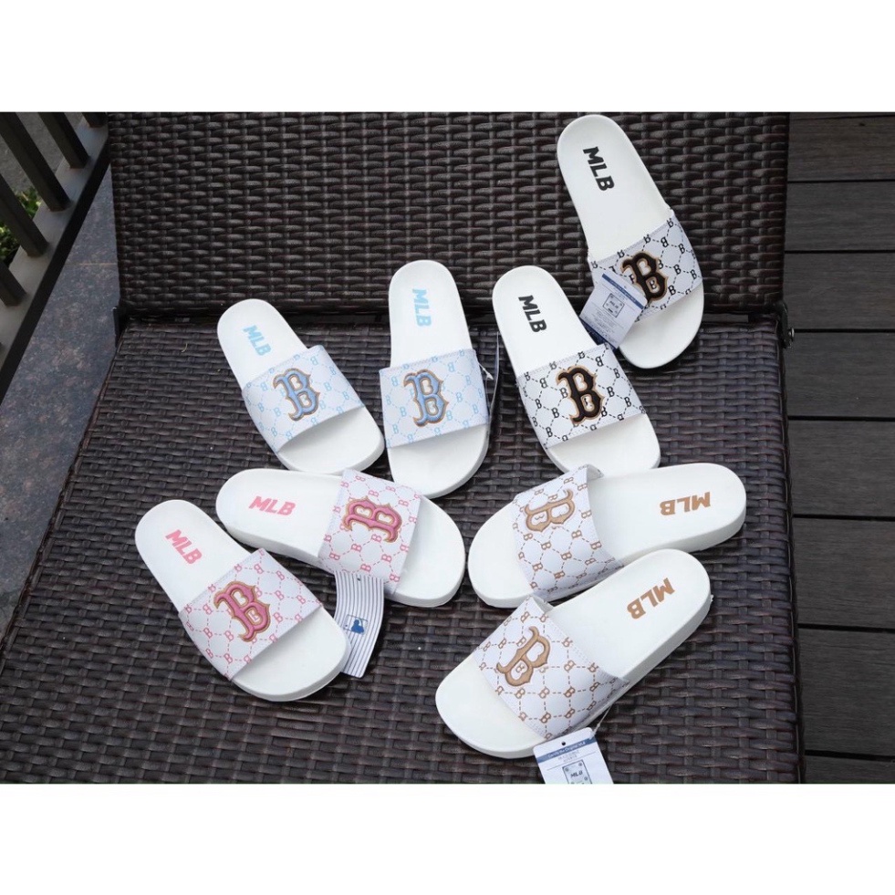 Dép cao su cao cấp Mlb Boston Monogram nữ, đế êm, nhẹ, không trơn, không thấm nước