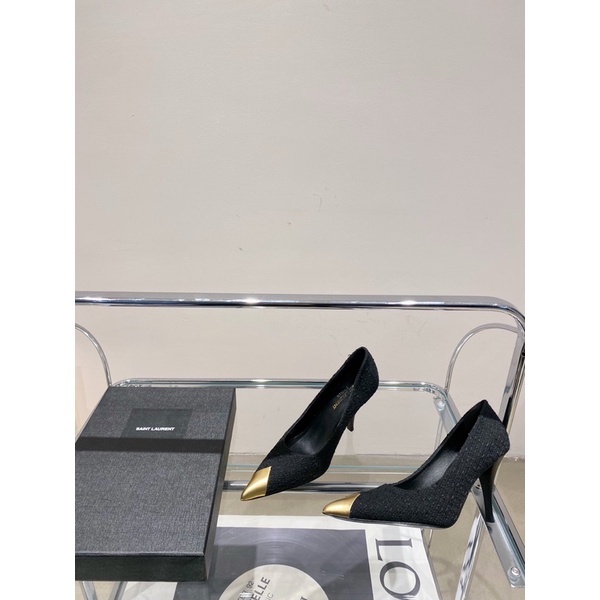 Giày cao gót 9cm mũi nhọn da thật thương hiệu Saint Laurent YSL mẫu mới 2022 cao cấp