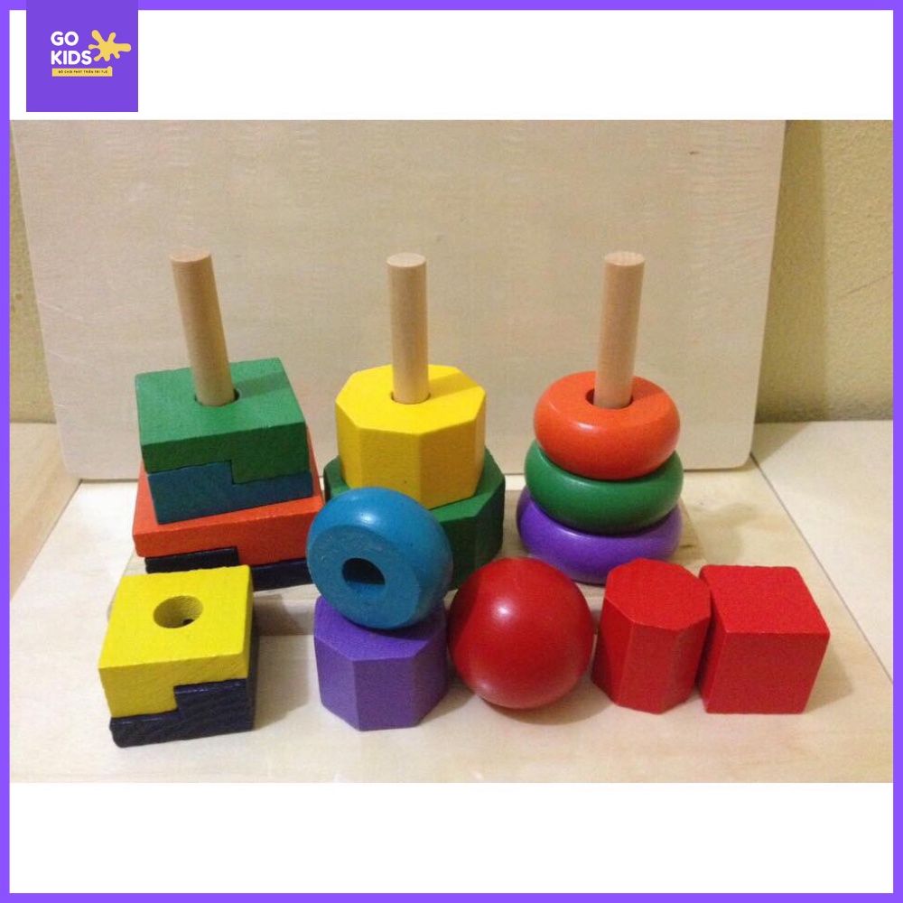 Đồ chơi gỗ montessori- Tháp xếp chồng 3 cột size nhỏ