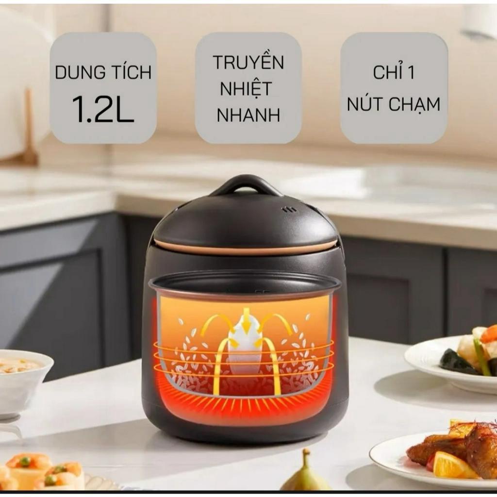 Nồi Cơm Điện Mini Đa Năng CHIGO Với Công Suất 600W Và Dung Tích 1,2 Lít - Nồi Nấu Cơm Mini, Nấu Cháo, Hầm, Hấp Luộc - Nồ