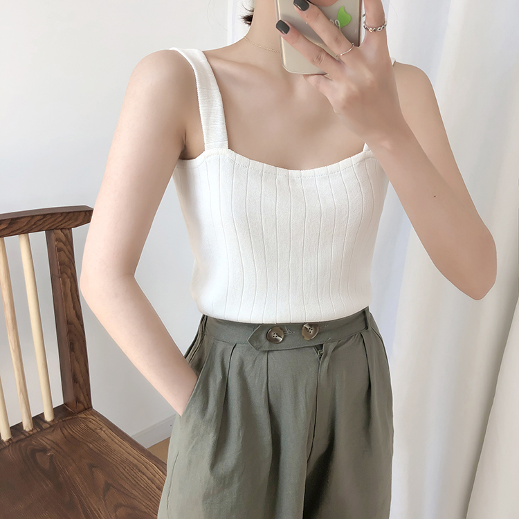 Áo Hai Dây Dệt Kim Cổ Vuông Màu Trơn Thời Trang 34921