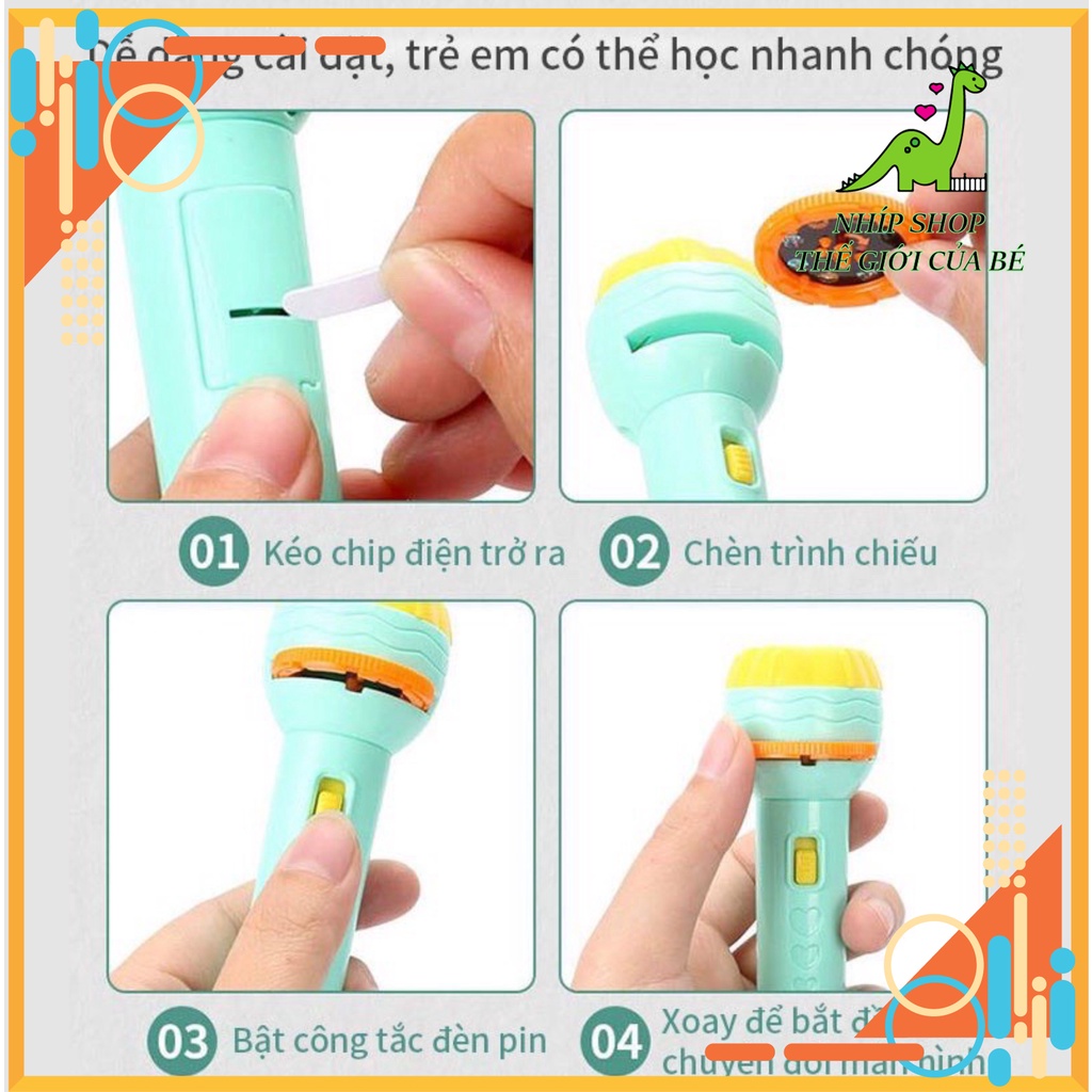 Đèn Pin chiếu hình 10 chủ đề  80 hình cho bé  -Nhíp Shop