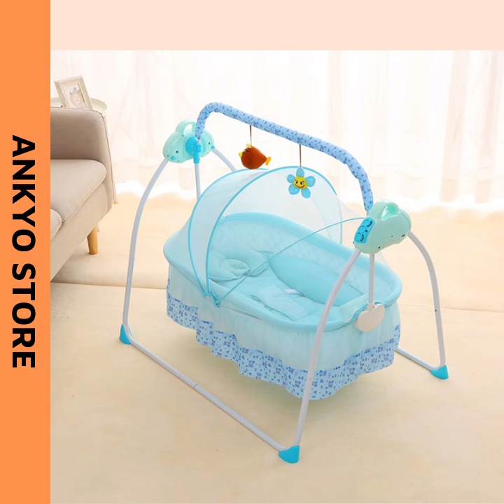 Nôi điện cho bé kèm đệm bảo vệ lưng bé, Nôi điện tự động kèm màn chống côn trùng- Ankyo Store