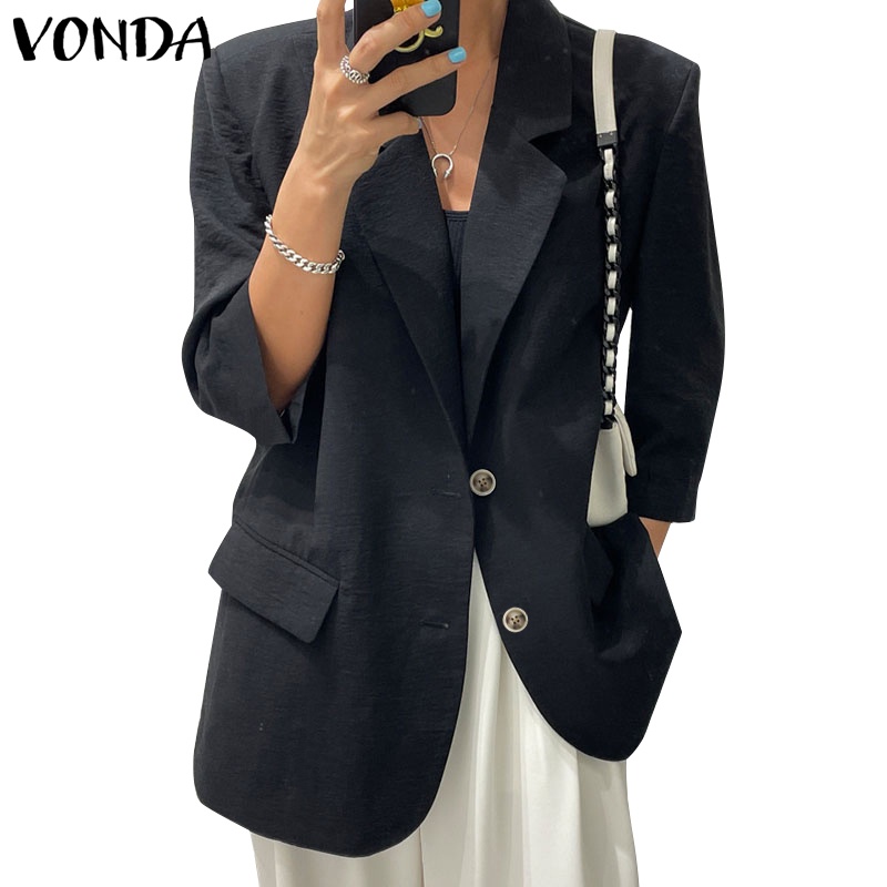 Áo khoác blazer VONDA tay dài 3/4 màu trơn có nút cài phong cách Hàn Quốc thời trang cho nữ