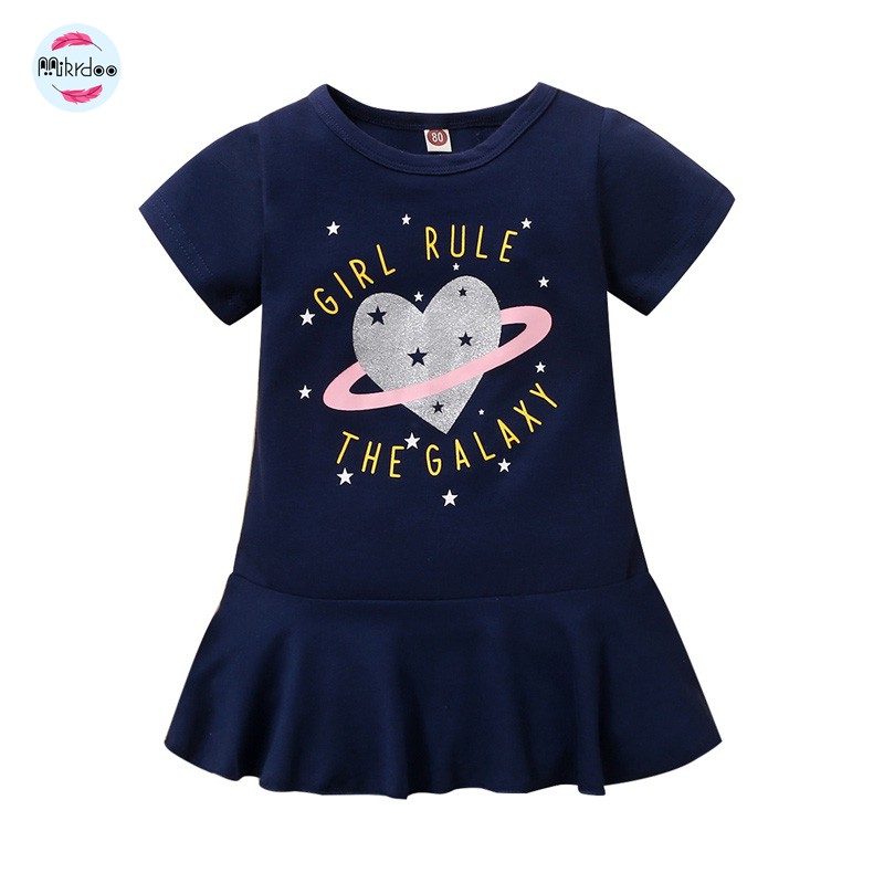 Đầm Mikrdoo vải cotton thiết kế tay ngắn đáng yêu thoải mái dành cho bé