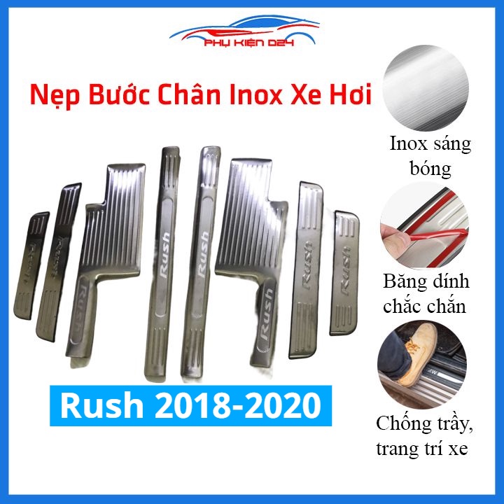 Bộ ốp bậc cửa trong ngoài nẹp bước chân Rush 2018-2019-2020 Inox chống trầy trang trí xe