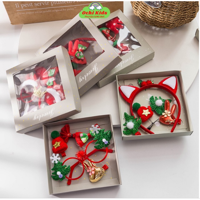 Set hộp quà, quà giáng sinh, xước tóc Noel, phụ kiện Noel xinh cho bé.