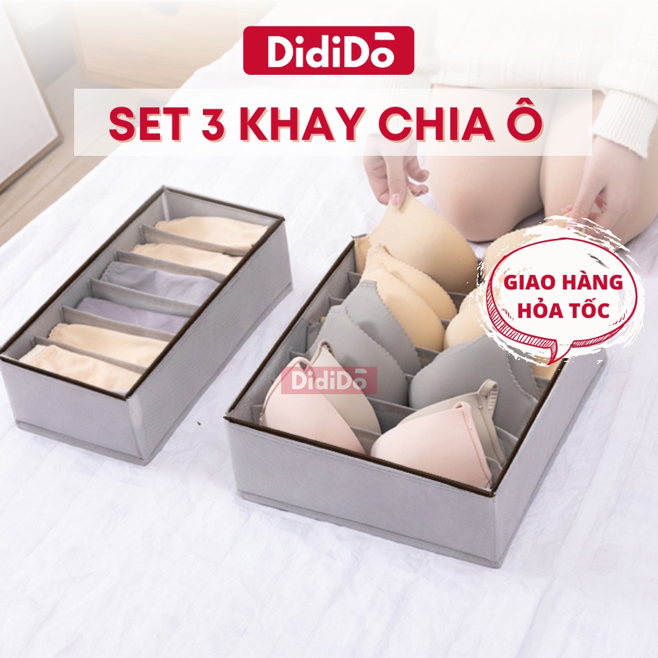 Set 3 hộp đựng đồ lót chia ngăn tủ gấp gọn tiện lợi