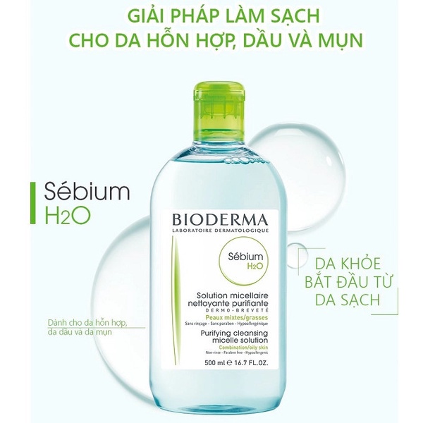 Nước tẩy trang Bioderma H2O ,Tẩy trang làm sạch nắp bật bản mới nhất 500ml