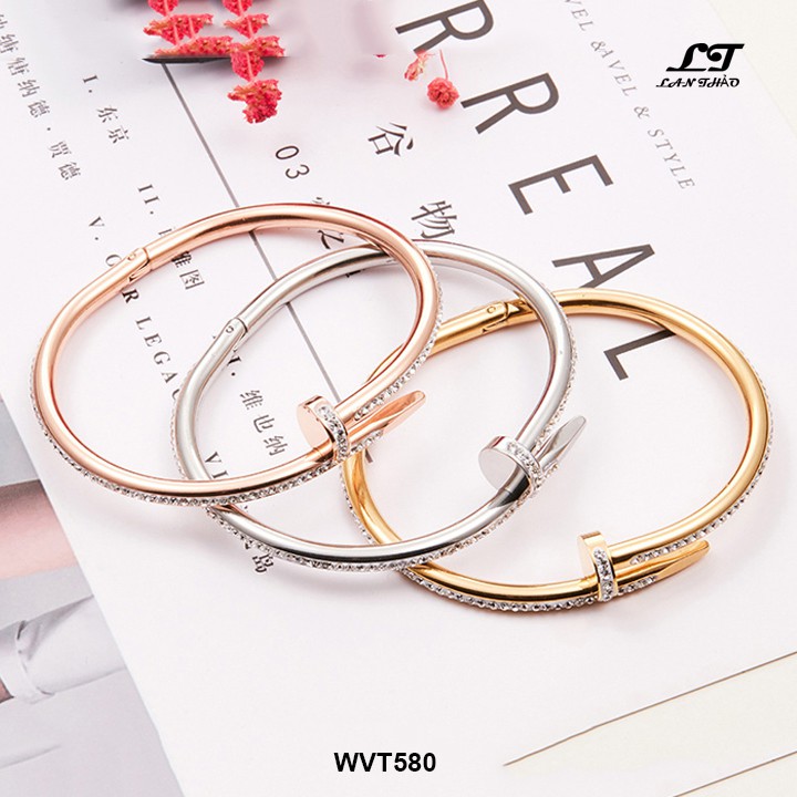 Vòng tay nữ titan Cây đinh đính đá ver4 WVT580 Không đen không gỉ sét