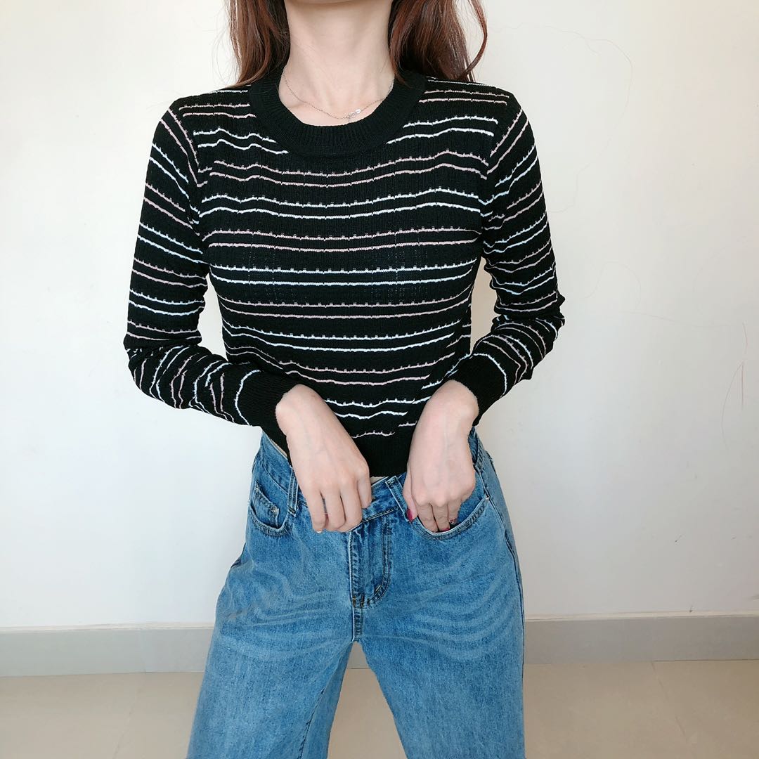 Áo Sweater Tay Dài Kẻ Sọc Kiểu Hàn Quốc Thời Trang Cho Nữ | BigBuy360 - bigbuy360.vn