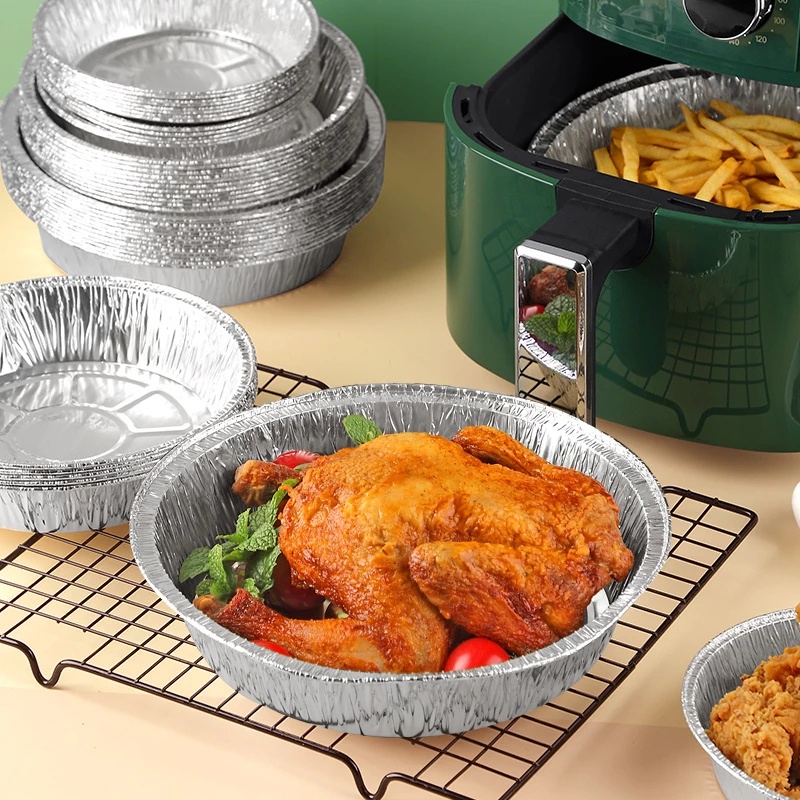Bộ 10 khay giấy nhôm hình tròn dùng một lần chống dầu cho tiệc nướng ngoài trời