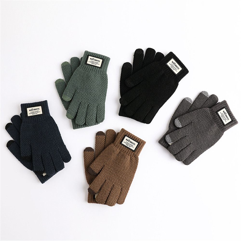 Găng tay len cashmere dệt kim dày màu trơn có thể dùng màn hình cảm ứng giữ ấm mùa thu đông cho nam