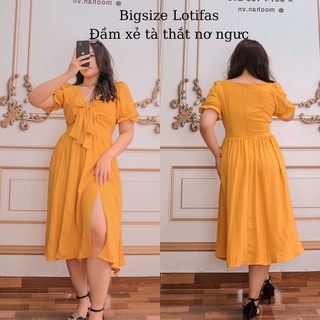 Đầm maxi bigsize nữ, đầm dự tiệc váy thiết kế xẻ tà thắt nơ ngực điệu đà, dễ thương Lotifas đủ size từ 55-95kg