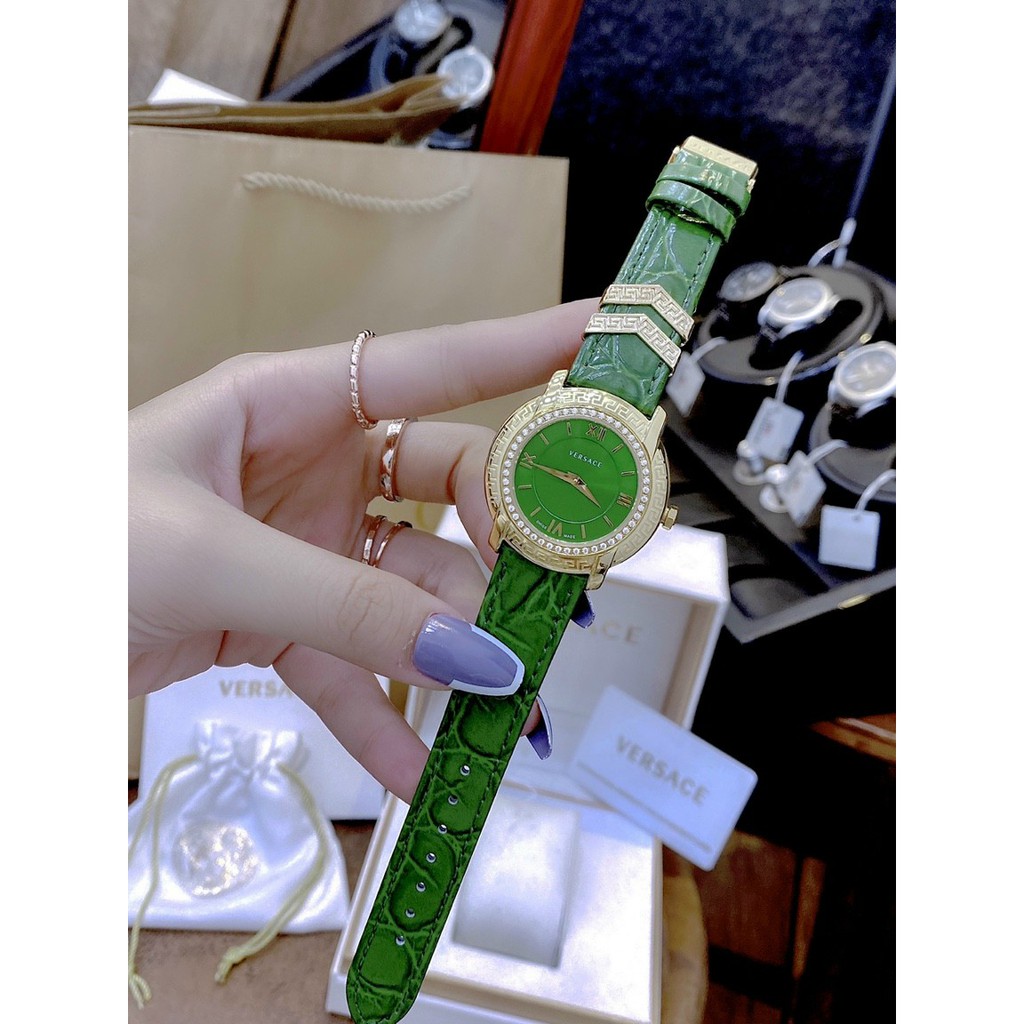 Đồng hồ nữ dây da chính hãng VERSACE full box, đồng hồ đeo tay dây da trắng cao cấp, siêu sang