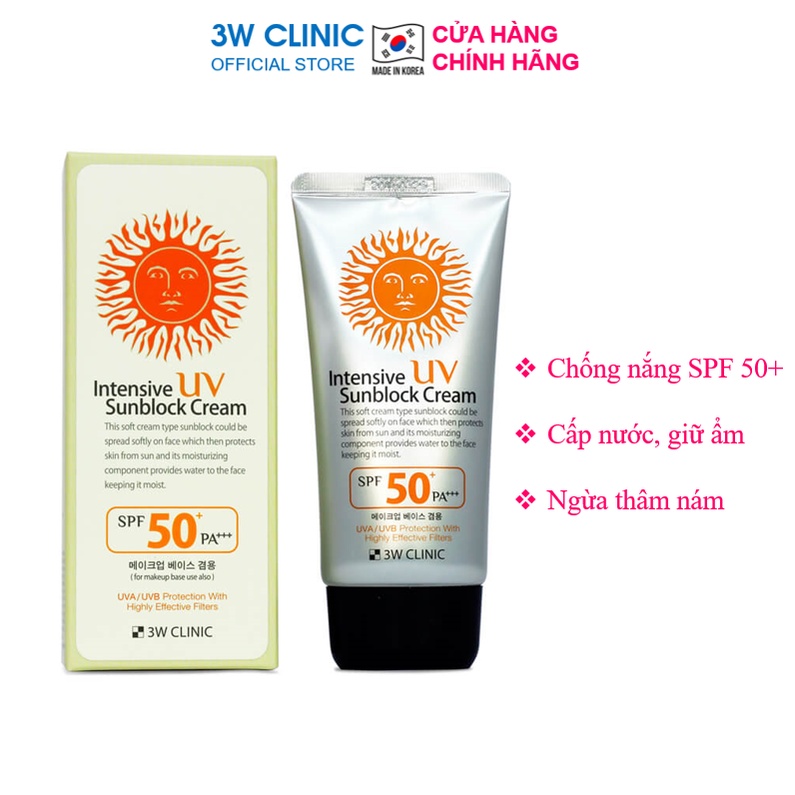 Kem chống nắng 3W Clinic Intensive UV Sunblock Cream Hàn Quốc SPF 50 PA+++ 70ml