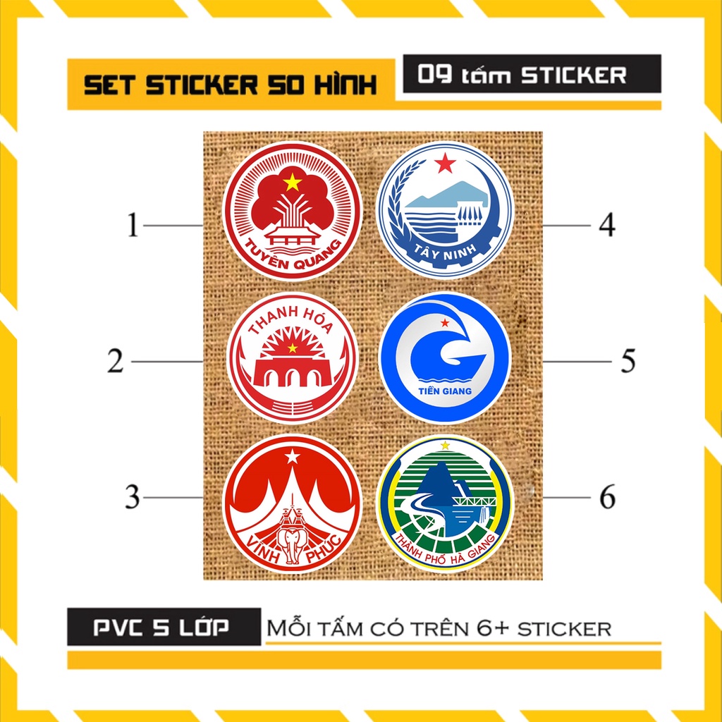 Sticker Logo Biểu Tượng 63 Tỉnh Việt Nam - Hình Dán Nón Bảo Hiểm Chống Nước Cắt Sẵn Từng Hình