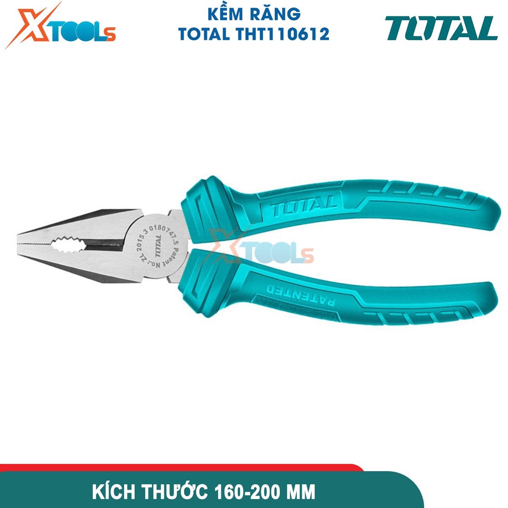 Kìm răng 160mm-180mm TOTAL, đầu kềm đánh bóng và chống rỉ, cán cầm bằng nhựa chống trơn trượt, bộ kềm -CHÍNH HÃNG-XTOOLS