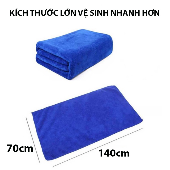 Khăn lau ô tô xe máy đa năng Microfiber không sổ lông siêu thấm hút vệ sinh nhà bếp bàn kính 70x140cm Nhật Bản Mart