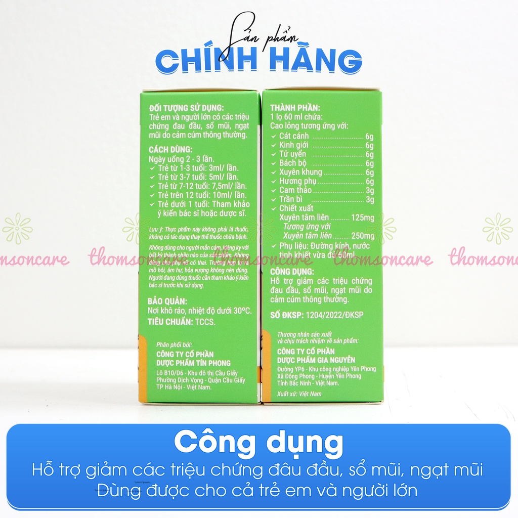 Siro cảm cúm Tín Phong cho trẻ em chiết xuất từ thảo dược