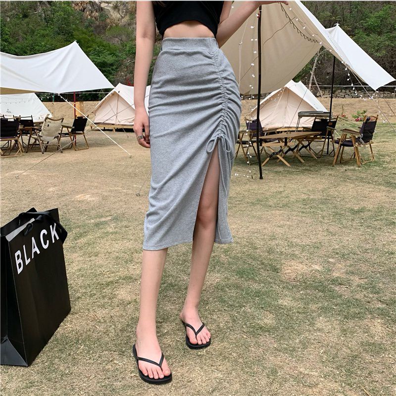 chân váy xẻ tà rút dây dáng dài thun co giãn tốt