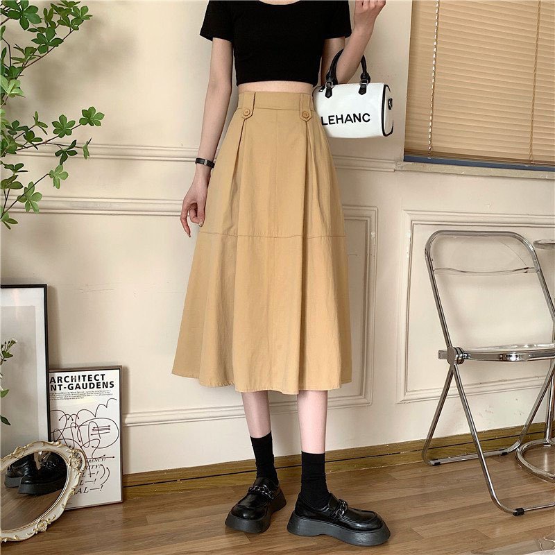 Chân váy kaki chữ a dáng dài phong cách cơ bản , Váy chất liệu kaki mêm + lớp lót trong dày dặn  , MS : 18