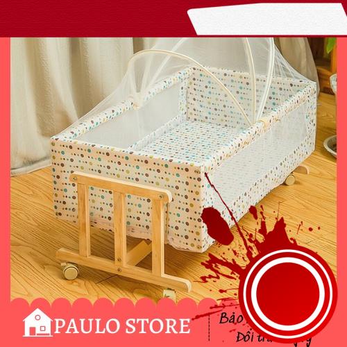 ✌Nôi cho bé làm bằng gỗ thông tự nhiên- LẮC LƯ👍 Đa năng-Cao cấp-Tặng kèm màn💥PAULO STORE💥