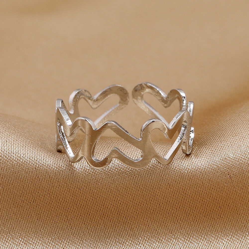 Nhẫn Hở Mạ Bạc/Vàng Hình Trái Tim Rỗng Đơn Giản Có Thể Điều Chỉnh Cho Nữ