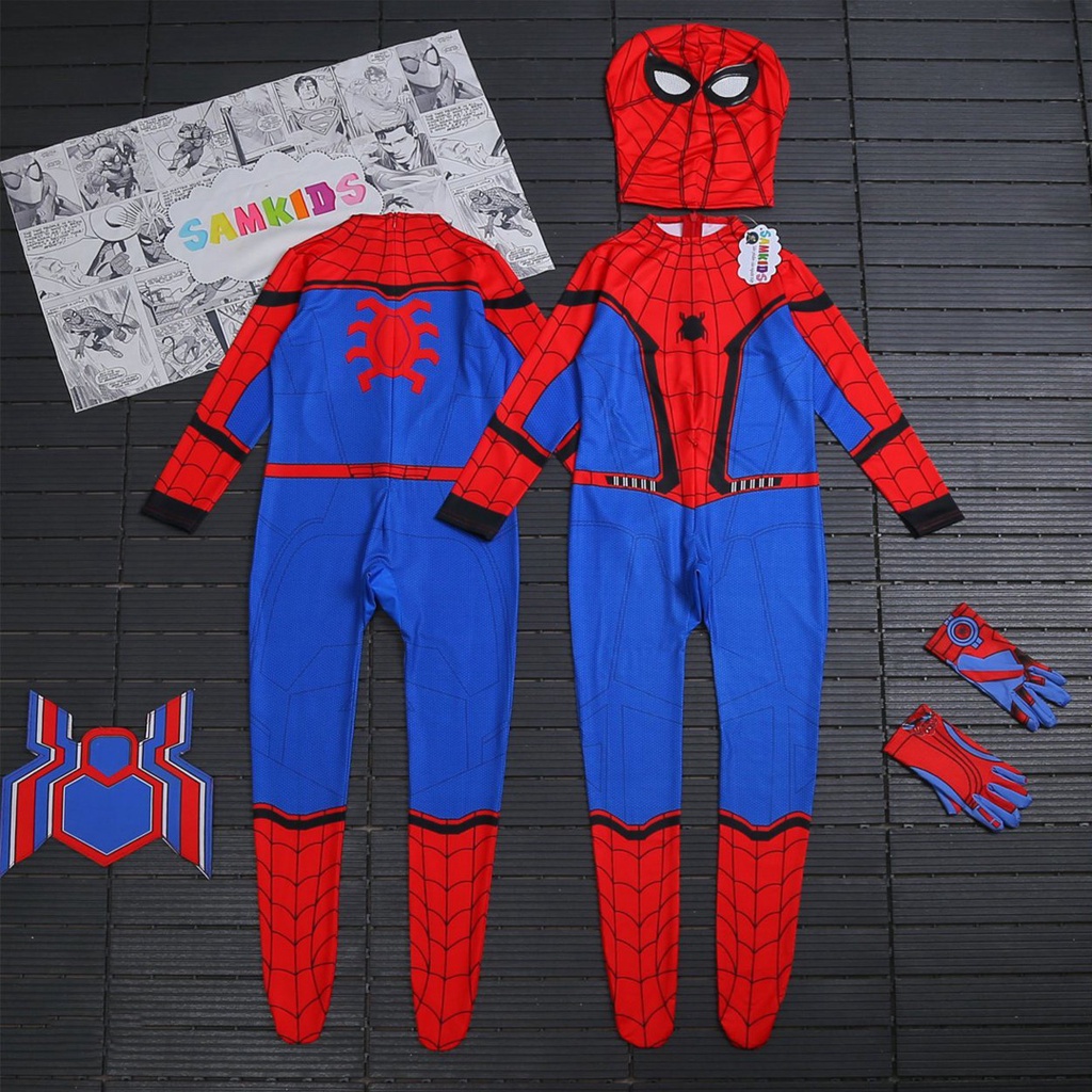 Bộ thun hóa trang cosplay người nhện spiderman kèm mặt na bao tay cực ngầu bé trai ( vải mềm mát)