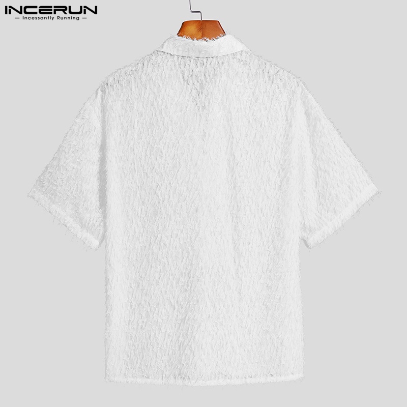 Áo sơ mi INCERUN kiểu baggy trắng tay ngắn chất nhung thời trang dành cho nam giới