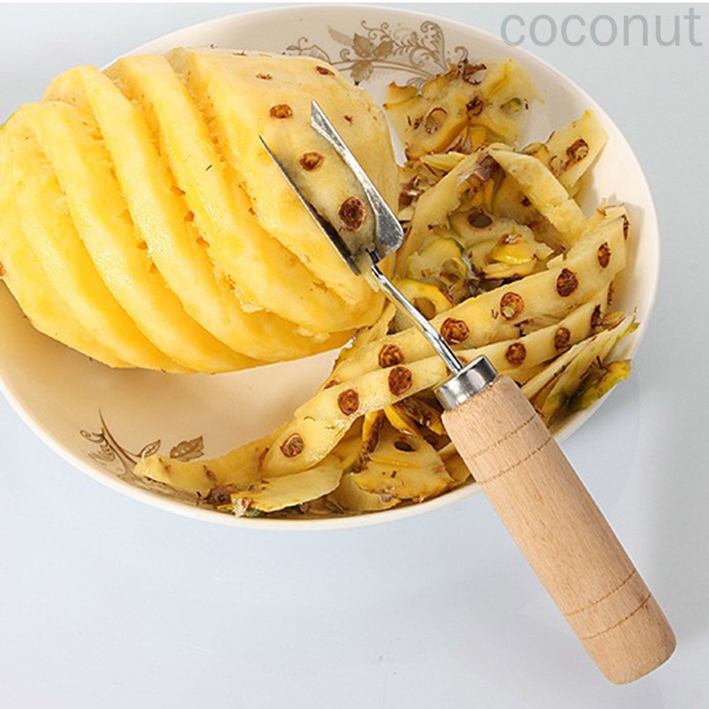 Dụng cụ cắt dứa hình chữ V bằng thép không gỉ tay cầm gỗ