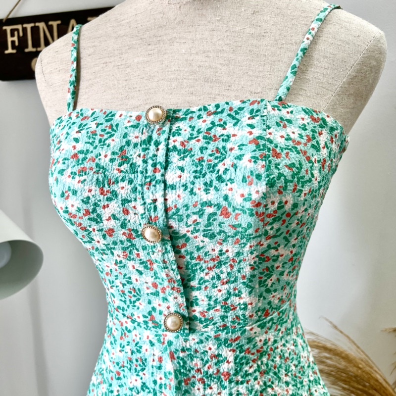Váy 2 dây hoa nhí dáng dài cổ điển phong cách retro nữ tính FINANCY VT03 | BigBuy360 - bigbuy360.vn
