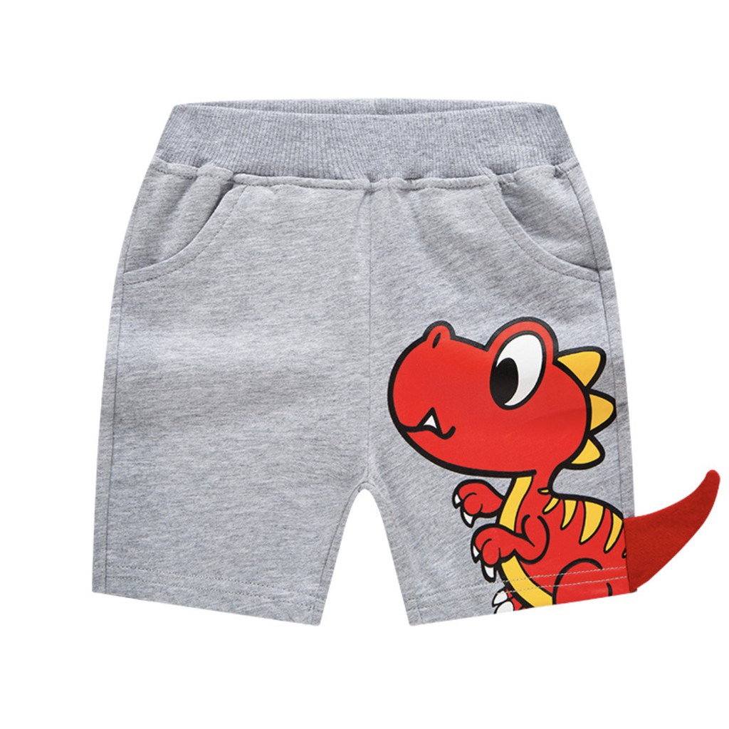 Quần thun cho bé trai 3D in hình RED DINOSAUR quần short bé trai họa tiết khủng long chất cotton hàng xuất Âu Mỹ
