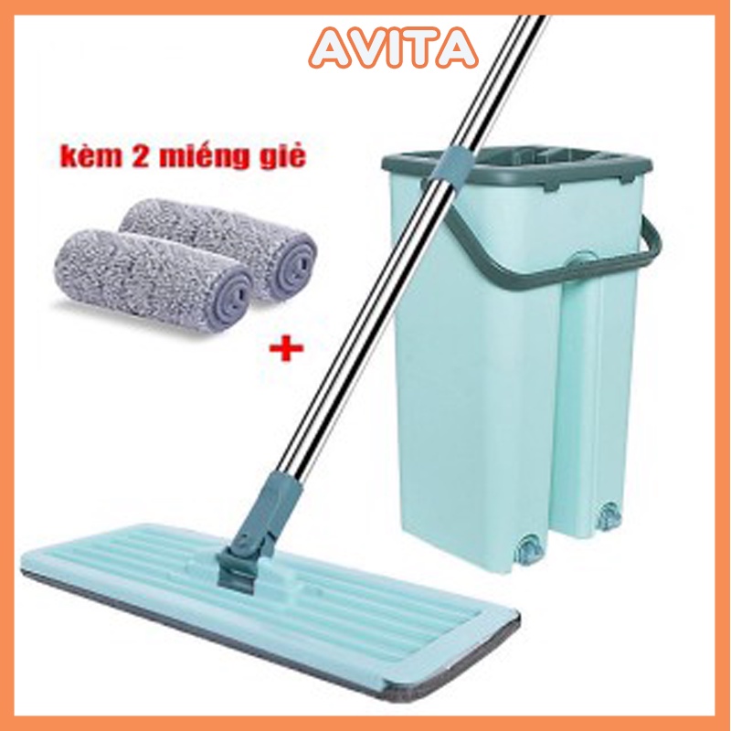 Bộ Cây Lau Nhà Tự Vắt - Chổi Lau Nhà Tự Vắt 360 Độ -Tặng Kèm 2 Bông Lau - Avita