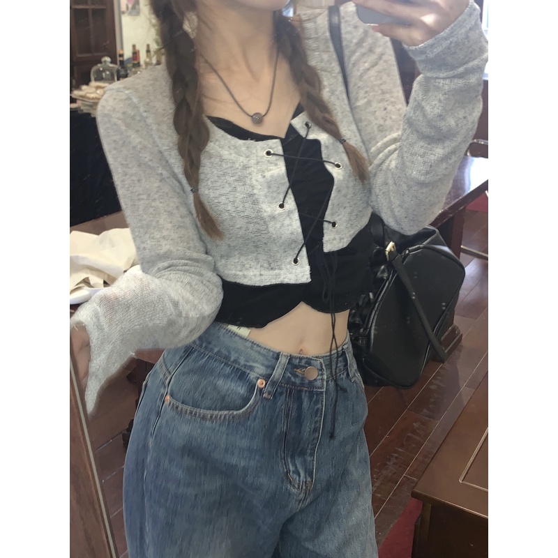 Set Áo Hai Dây Và Áo Khoác cardigan Thời Trang Hàn Quốc Cho Nữ