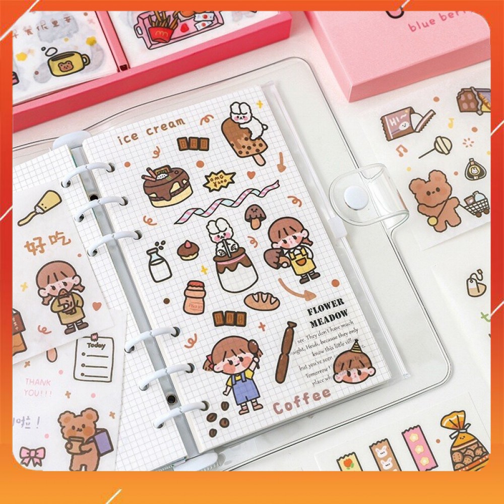 Set 6 Tấm Washi Sticker, Hình Dán Xinh Xắn Nhiều Mẫu Trang Trí Sổ