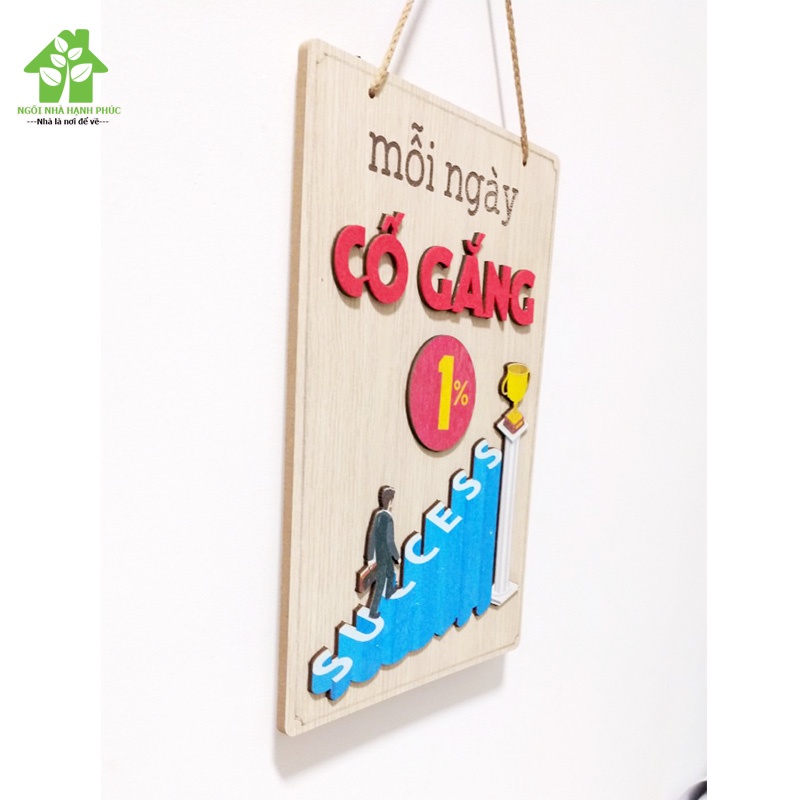 Bảng gỗ decor slogan trang trí văn phòng , Mẫu BM_108 MỖI NGÀY CỐ GẮNG 1%