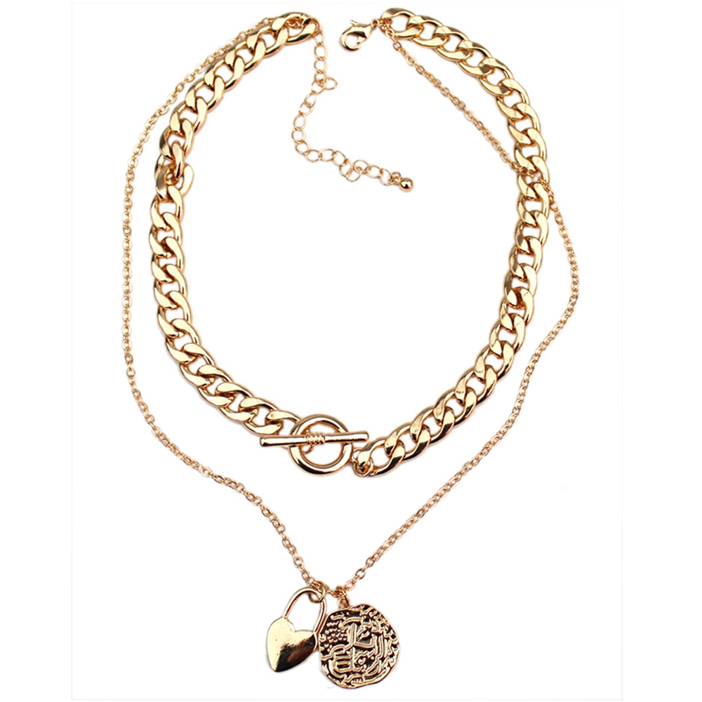 Dây Chuyền Hai Lớp Mặt Hình Ổ Khóa Trái Tim Thời Trang Cho Nữ