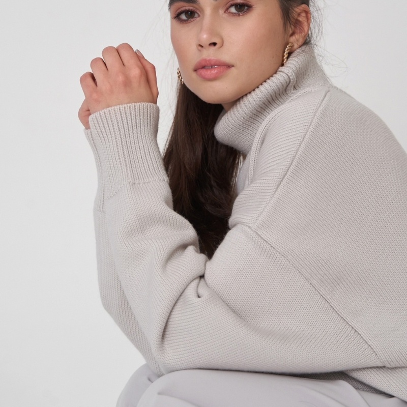 Áo Sweater Dệt Kim Tay Cánh Dơi Cổ Lọ Dáng Rộng Thời Trang Cho Nữ