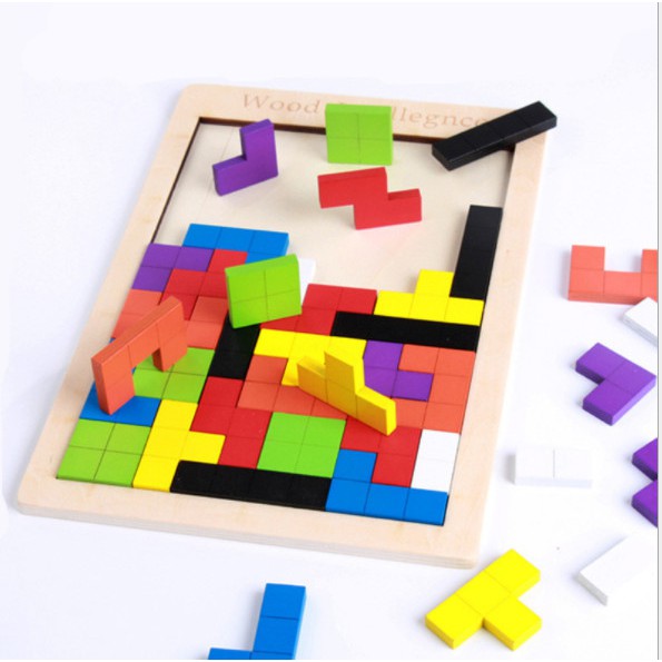 Đồ Chơi Gỗ Montessori – Bảng Xếp Hình Bằng Gỗ Tetris Cao Cấp