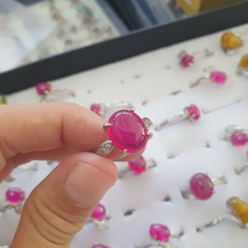 Nhẫn nữ bạc s925 đính đá ruby sao đỏ thời trang
