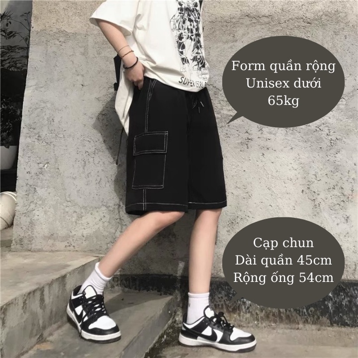 Quần short kaki ống rộng nam nữ unisex túi hộp may đường chỉ nổi phong cách hiphop siêu cá tính Rô Store QS18
