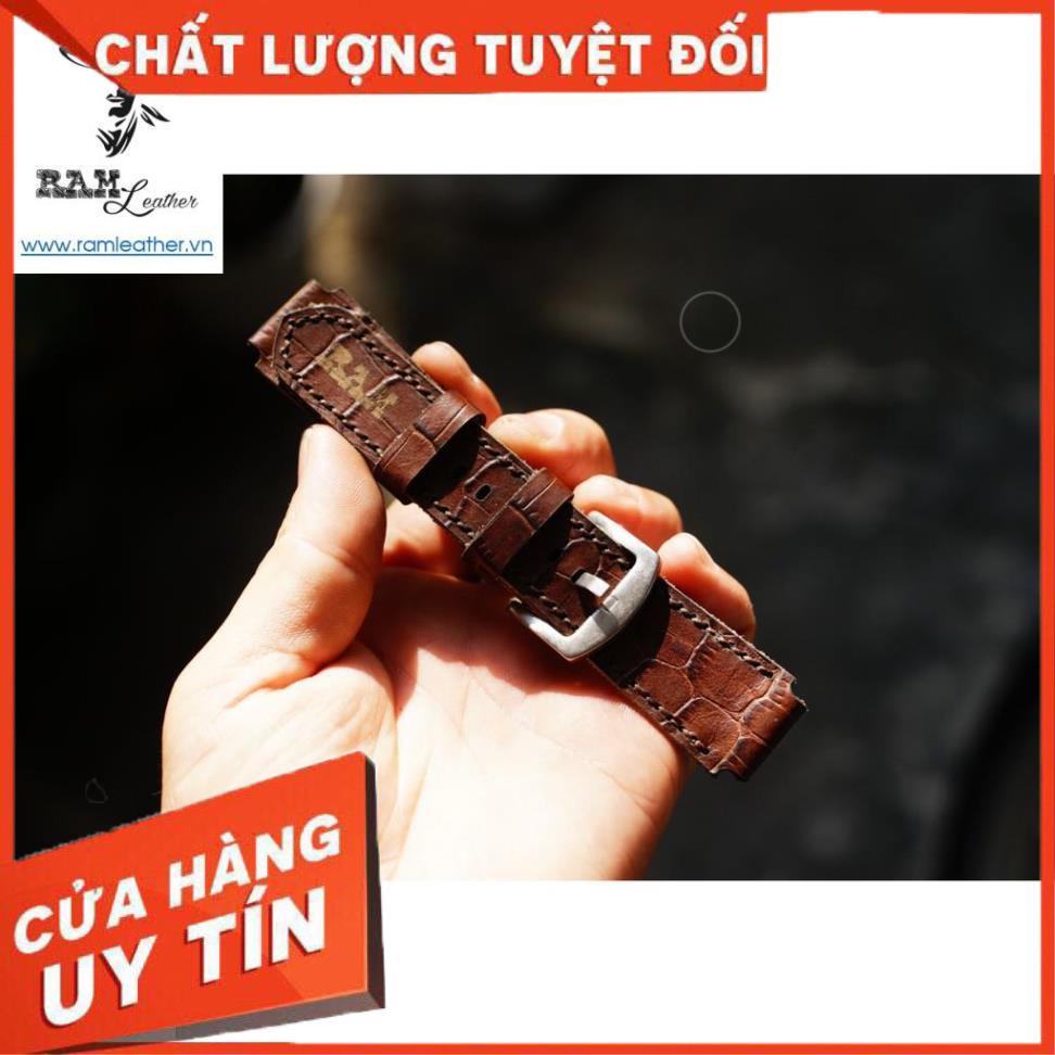 Dây Da Bò Vân Cá Sấu Nâu Cho Casio Ae 1200 / Seiko 5/ Orient Sk - Chính Hãng Ram Leather +